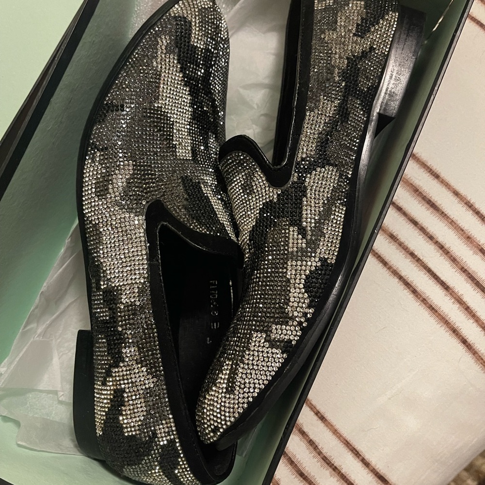 Black and silver shimmer bedazzled glitter shoes